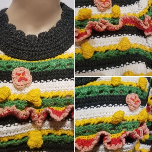 Zara chunky embellished bobble pom pom sweater, limited oversized floral knit - Picture 7 of 9